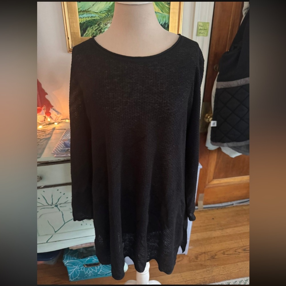 Gudrun Sjoden Black Recycled Linen Sweater L Lagenlook VGUC Classic